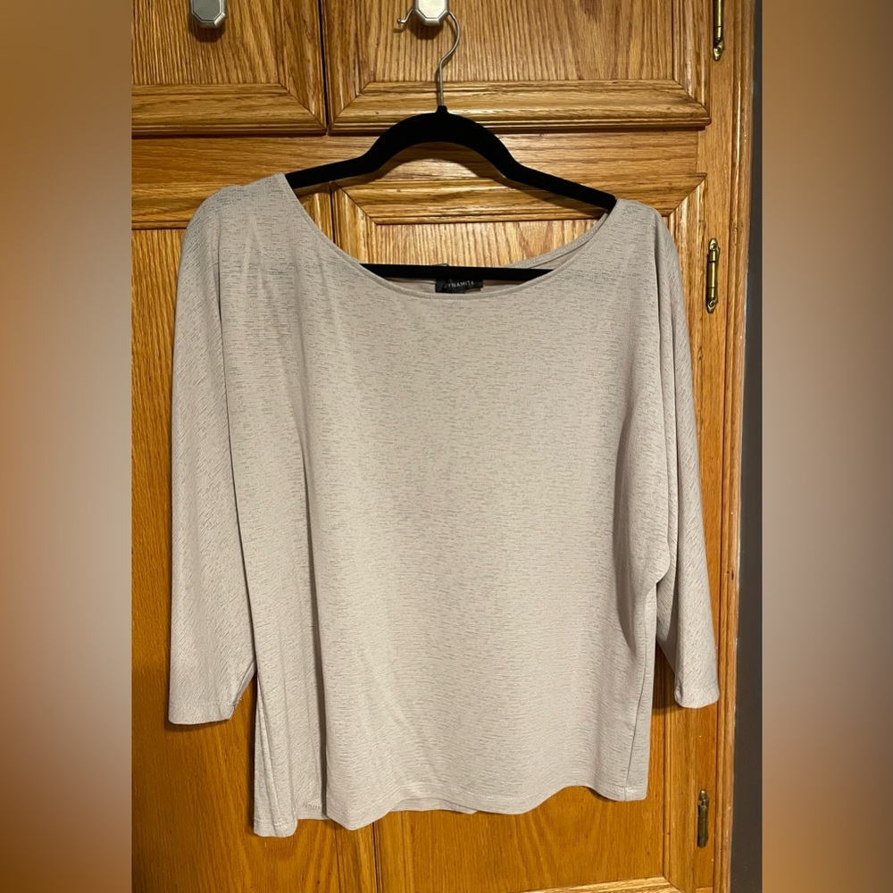 Beige 3/4 length cropped blouse